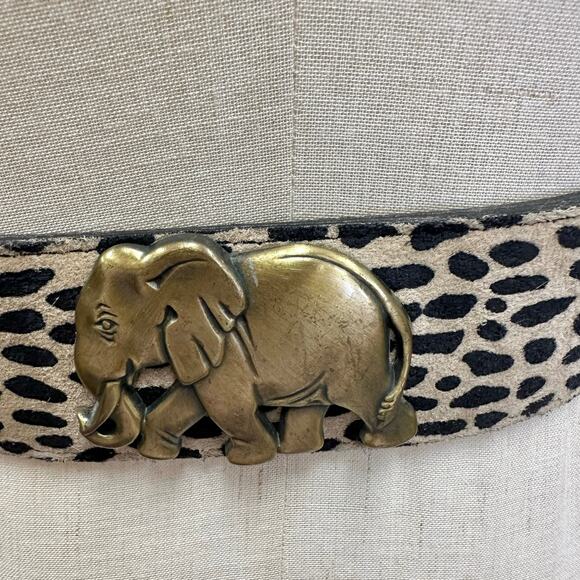 Vintage Made in USA Leopard Calf Hair Belt Brass Elephant Zebra Y2k Safari Small - Picture 13 of 16
